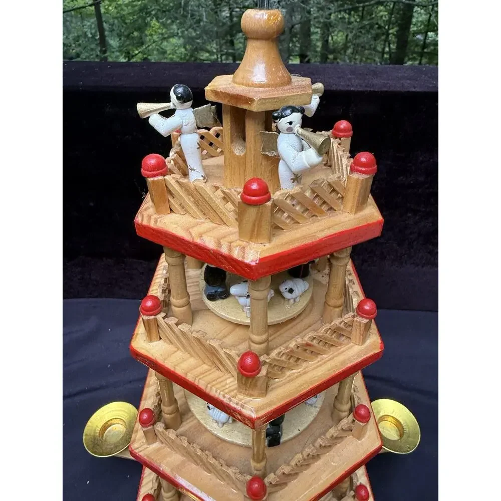 Vintage Lillian Vernon 4 Tier Wood Christmas Spinning Pyramid Complete